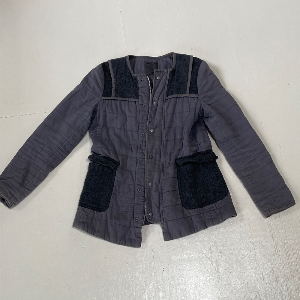 Quilted Utility Jacket in Charcoal with Black Pocket Accents